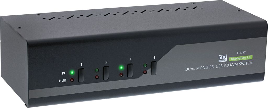 InLine KVM Desktop Switch, 4-fach, Dual-Monitor DP 1.2, 4K, USB 3.0, Audio