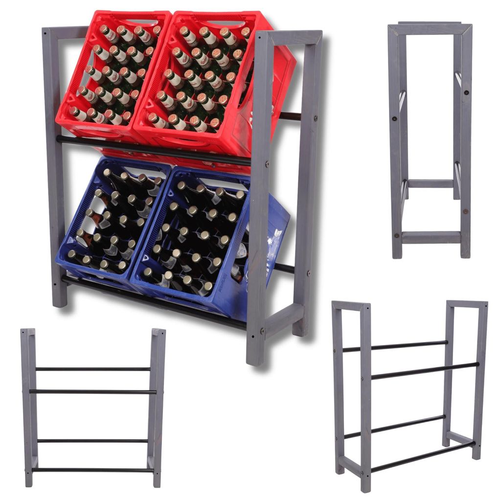 MODO24 Getränkekistenregal 4 Kisten, Kistenregal, Getränkeregal, Kistenständer, Holz Metall, Kellerregal, 94,5x32x81,5 cm, Grau/Schwarz, RSO