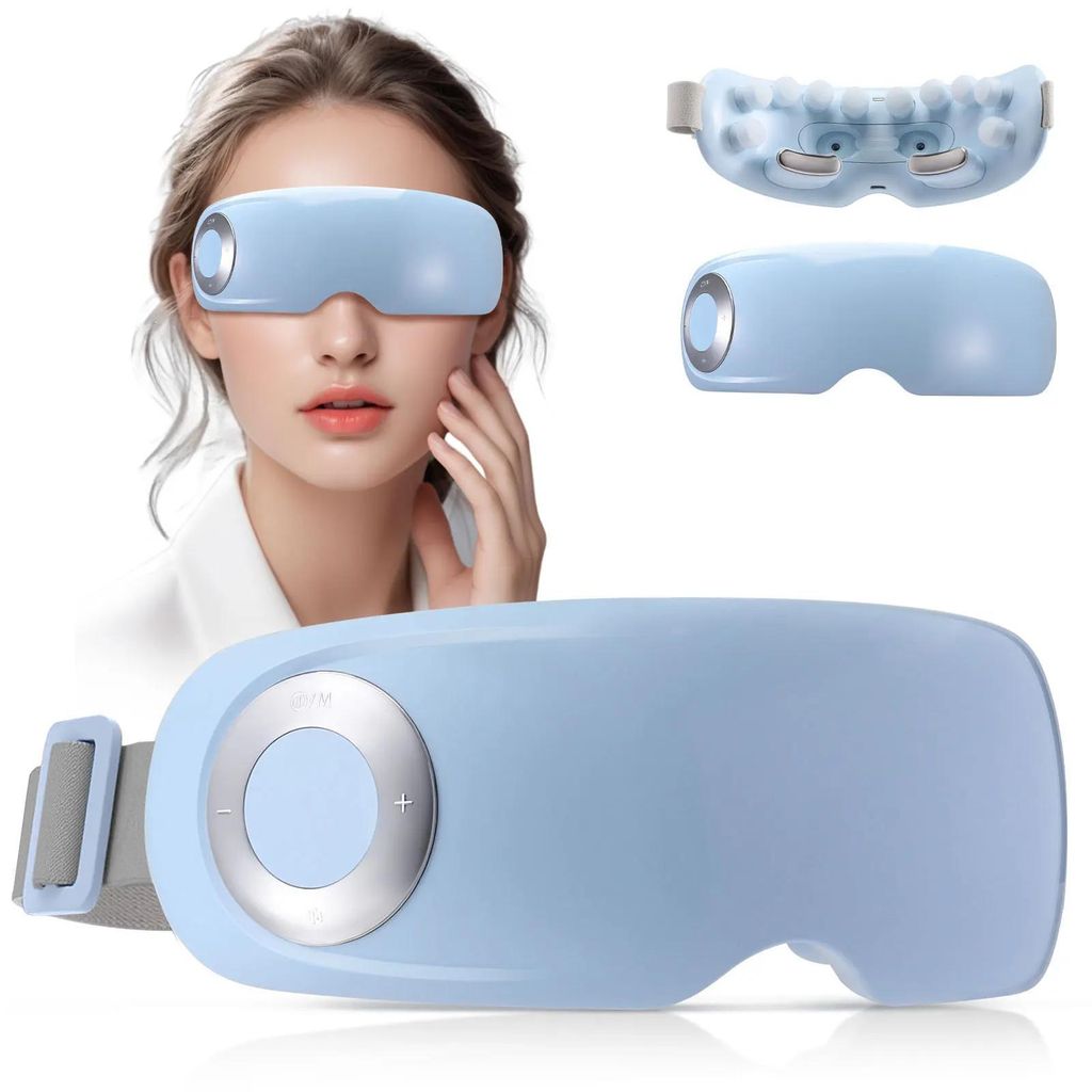 Augenmassagegerät - Elektrische Massagebrille - Akupressur - Wärmefunktion - Bluetooth-Musik - Lindert trockene, müde Augen - Blau