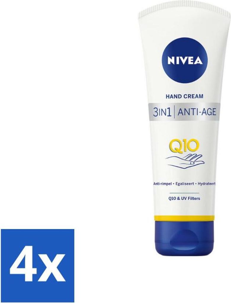 NIVEA - Handcreme - 3-in-1 Q10 Anti-Aging - Anti-Falten - Gleicht aus - Spendet Feuchtigkeit - 100 ml - Vorteilspack - 4 Stücke