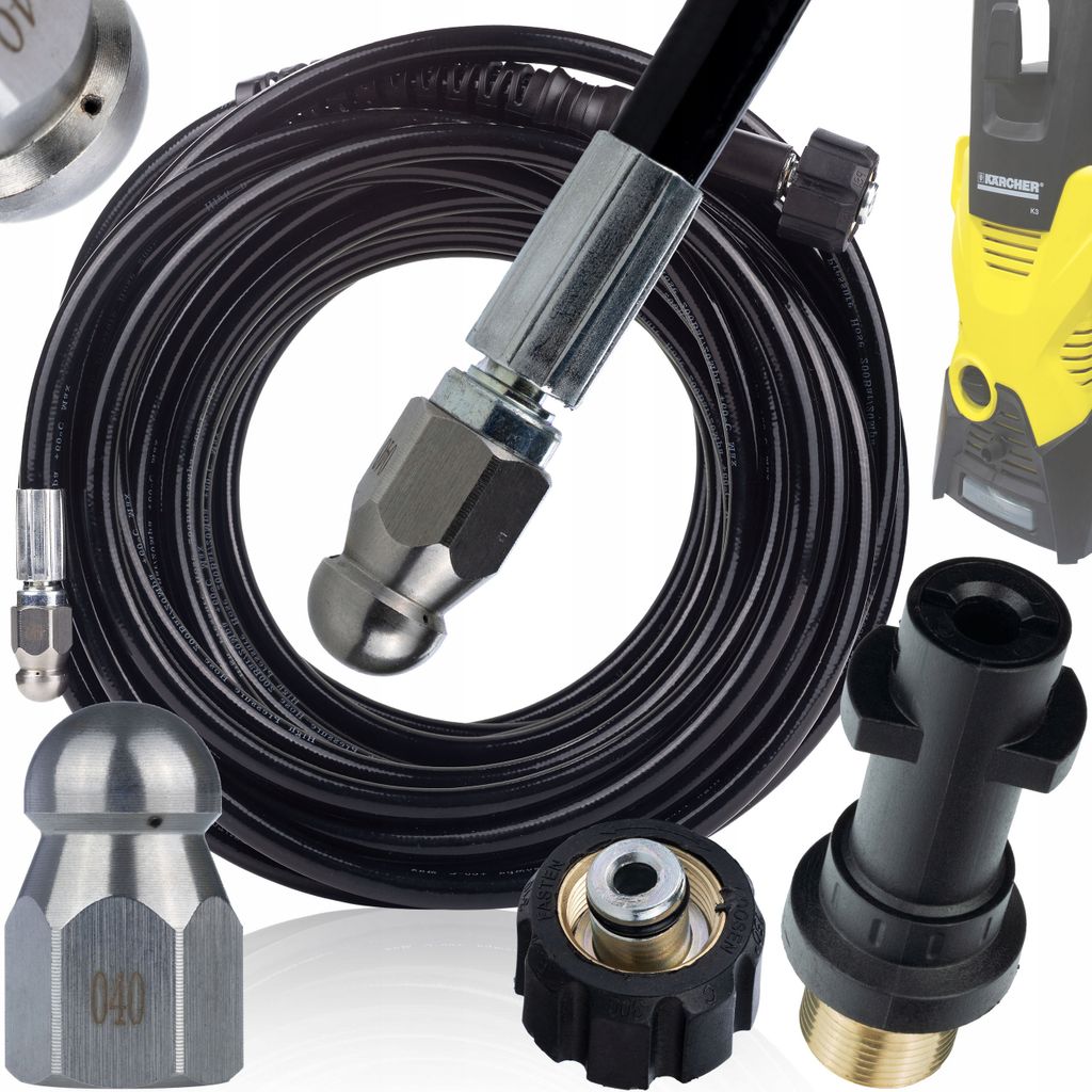 Rosfix 20m Kanalreinigungsschlauch – M22-Bajonettanschluss für Kärcher K2-K7 | Max 200 Bar | 60°C | Flexibel & Langlebig | Anpassbare Düse
