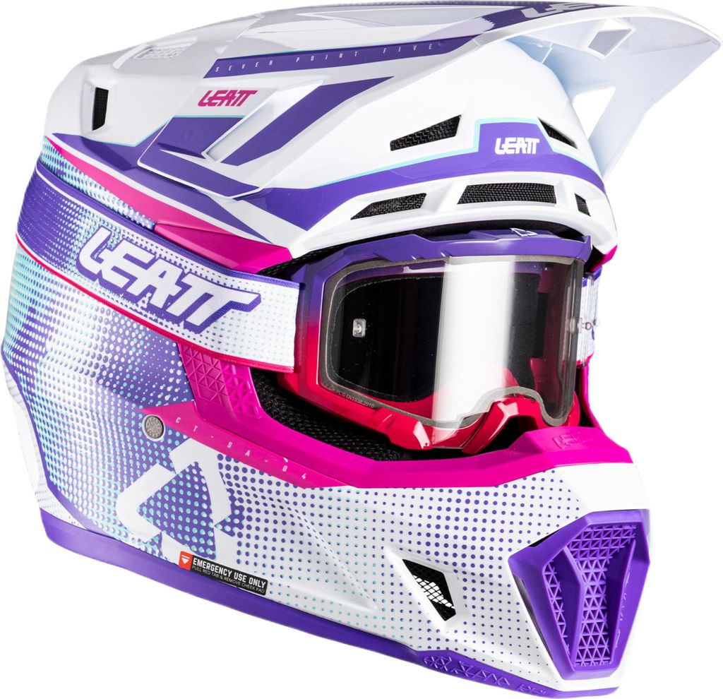 Leatt 7.5 V26 Motocross Helm mit Brille, weiß/pink/lila, L (59/60)