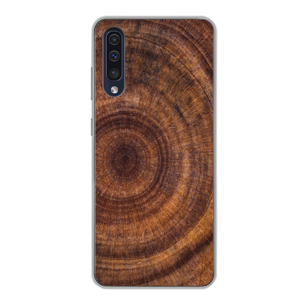 MuchoWow Handyhülle Schutzhülle Hülle für Samsung Galaxy A30s Kreis - Holz - Ringe Silikon Softcase Handy Hülle - Karteninhaber
