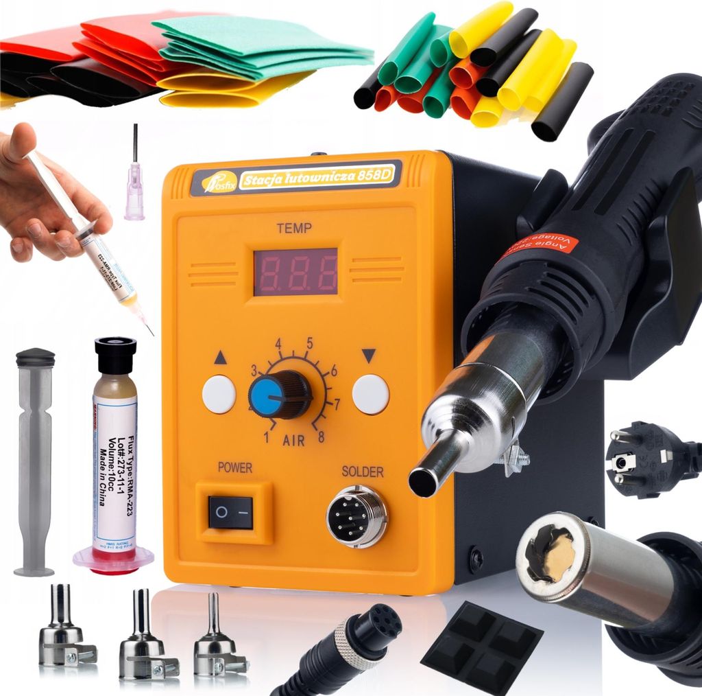 Stazione Di Saldatura 858D Ad Aria Calda 220V - Pistola Termica, 8 Ugelli, Per Riparazione SMD, BGA, Circuiti Elettronici