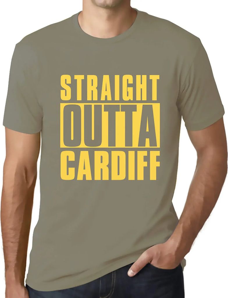 Herren Grafik T-Shirt Straight Outta Cardiff Öko-Verantwortlich Vintage Jahrgang Kurzarm Lustige Druck Geburtstag Geschenk Mann