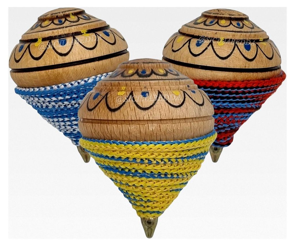 Sizilianischer Kreisel aus Holz in verschiedenen Farben - Spielzeug für Jung und Alt - 8 cm - 100% aus Sizilien (dekoriert)