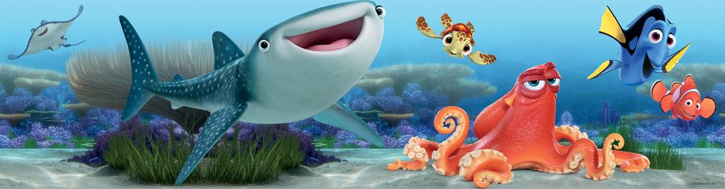 Disney selbstklebende Tapetenbordüre Findet Dorie Blau, Orange und Grün - 600034 - 10 x 500 cm