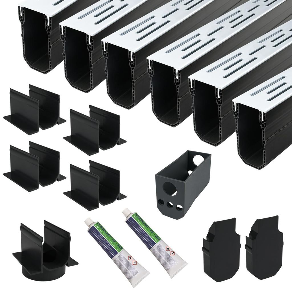 Schmale Linienentwässerung Aluminium 6 Meter - Komplettset Produktbild 