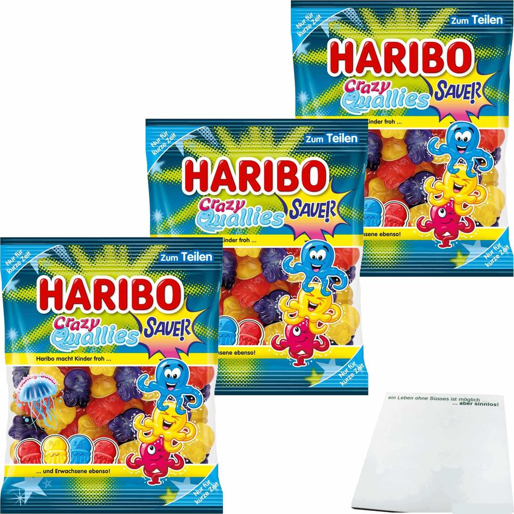 Haribo Crazy Quallies Sauer 3er Pack (3x160g Packung) + usy Block