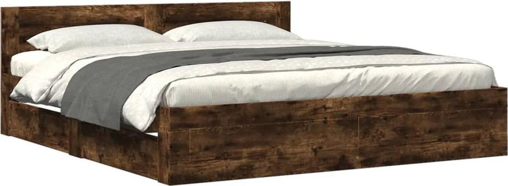 vidaXL Rám postele s čelem z kouřového dubu 180x200 cm Obrázek produktu 