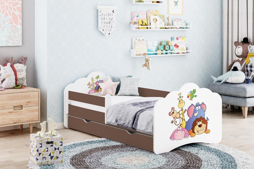 Happy Babies Kinderbett - Mit Matratze & Schublade und Rausfallschutz, 80x160, Mädchen Kinderbetten & Jugendbett Jungen Kids Bed, Jugendbett für ...