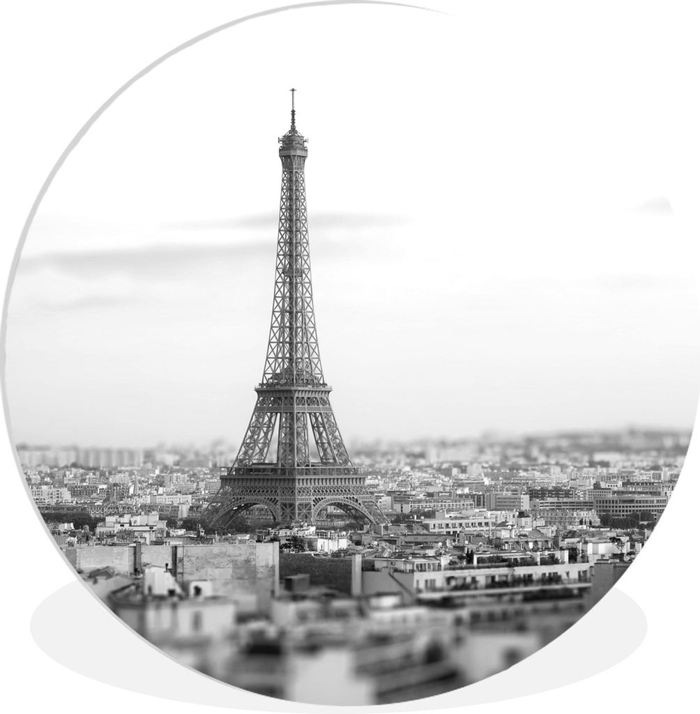 MuchoWow Rundes Wandbild - Runde Bilder Paris in Pastellfarben - Schwarz und Weiß Ø 60 cm Kreis Wanddekoration Kunststoff - Wandkreis - Wandsch...