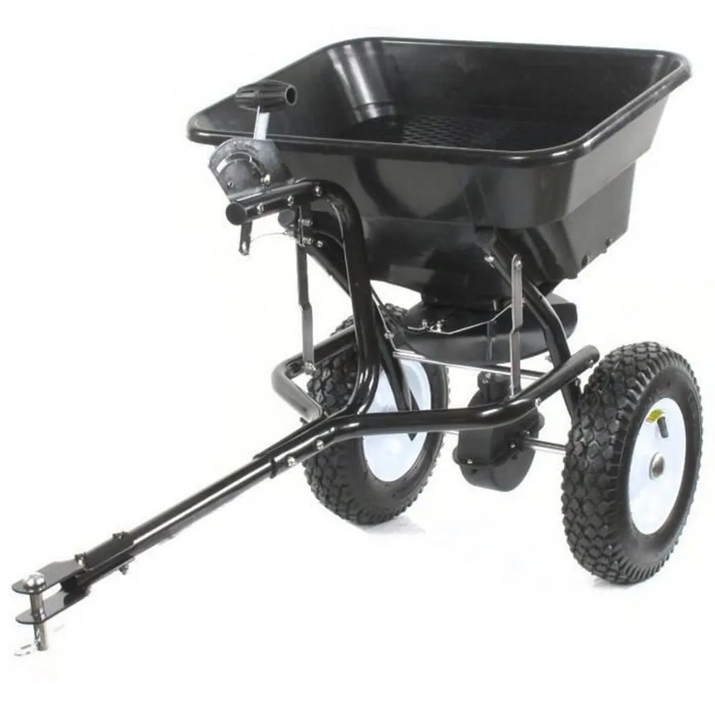 Épandeur rotatif tracté 36 kg avec pneus gonflables et cuve robuste