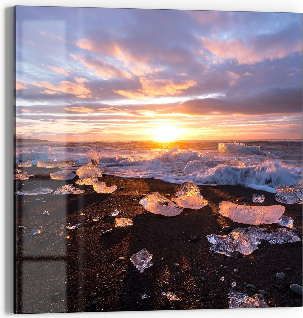 DEQORI Glasbild Echtglas 50x50 cm 'Diamantstrand' Wandbild Bild modern Deko