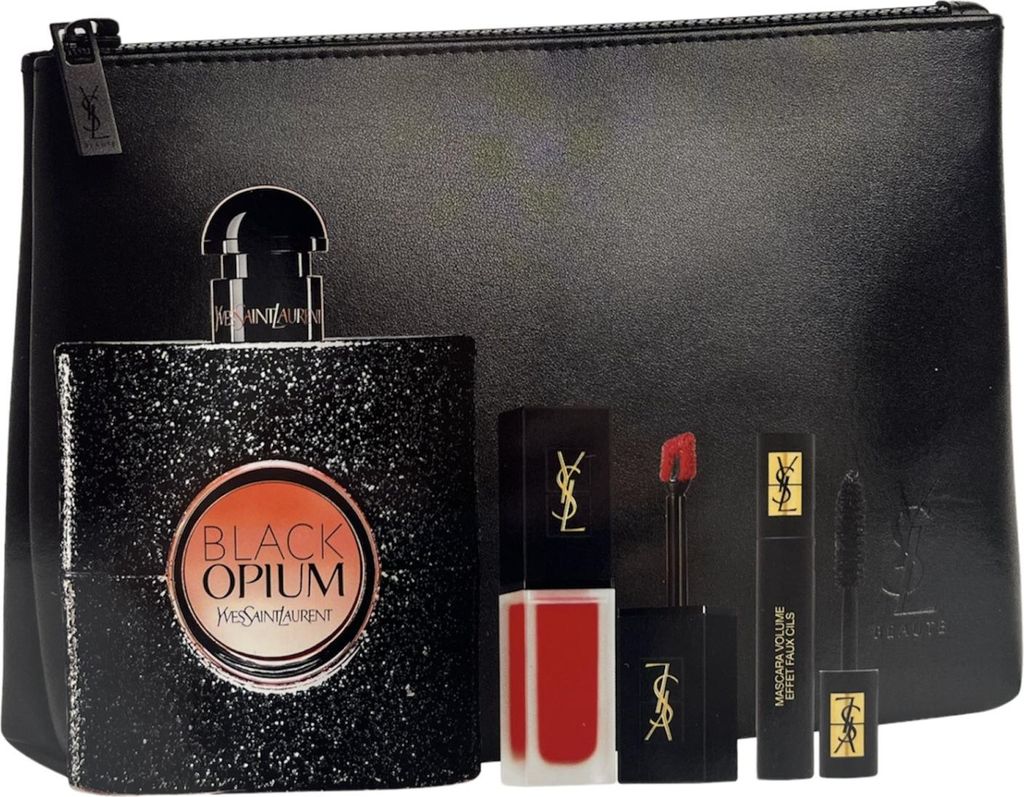Yves Saint Laurent Black Opium Geschenkset Eau de Parfum 90ML + Velvet Cream N*208 Lipstick + Mascara N*1 + Kosmetiktasche
