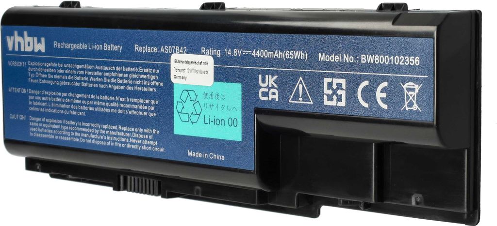 vhbw Akku kompatibel mit Gateway MD7820, MD7822, MD7822u, MD7826, MD7818u, MD7826u Notebook (4400 mAh, 14,8 V, Li-Ion)