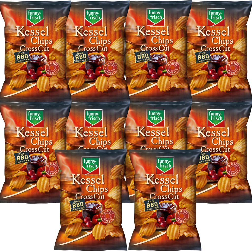 funny-frisch Cross Cut Chips Kartoffelchips Spicy BBQ Sauce Style (10x120g Tüte)
