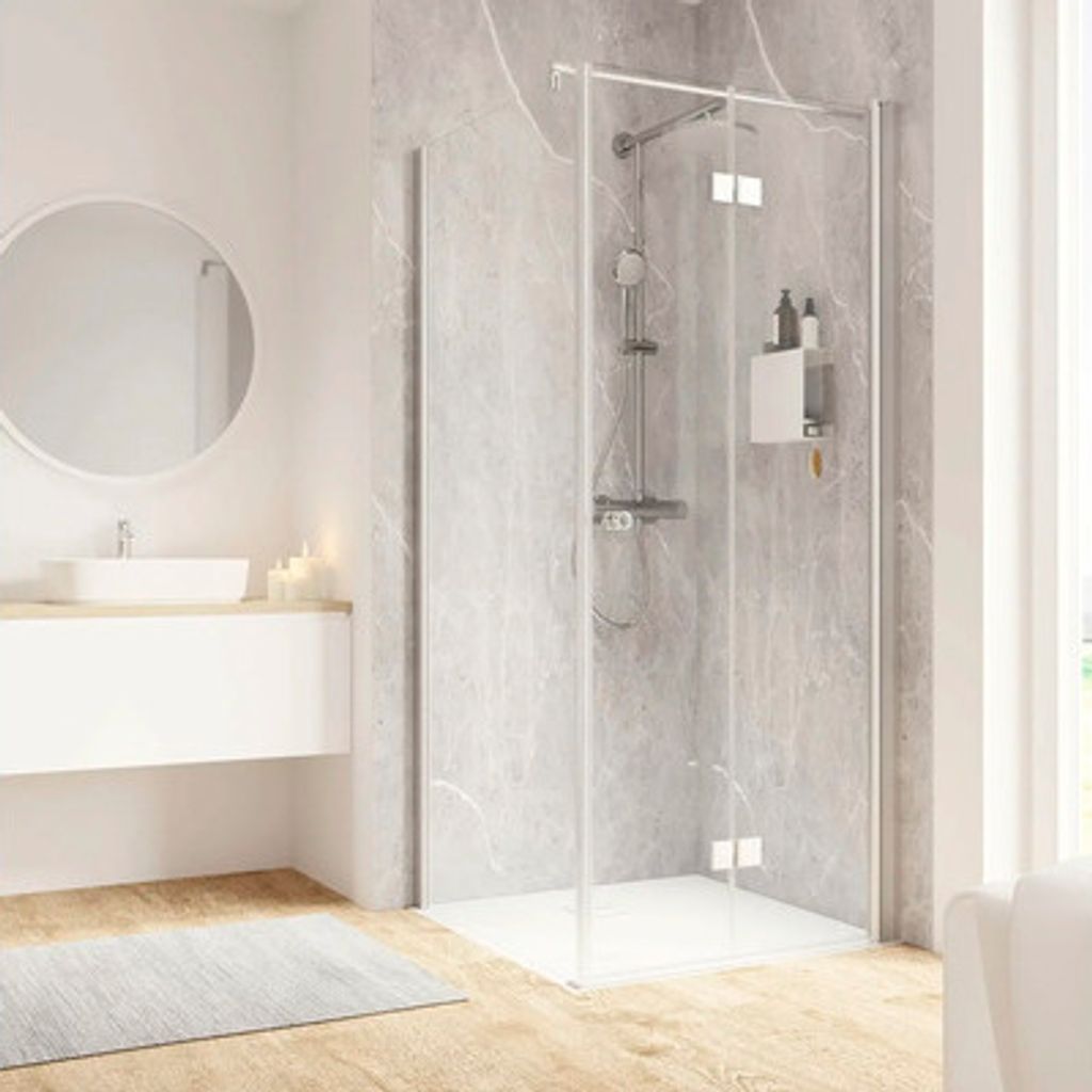 Duschtür mit Seitenwand und Drehfalttür SCHULTE Garant 2.0 ExpressPlus 90 x 90 cm Profil aluminium Klarglas schmutzabweisende Glasbeschichtung T...