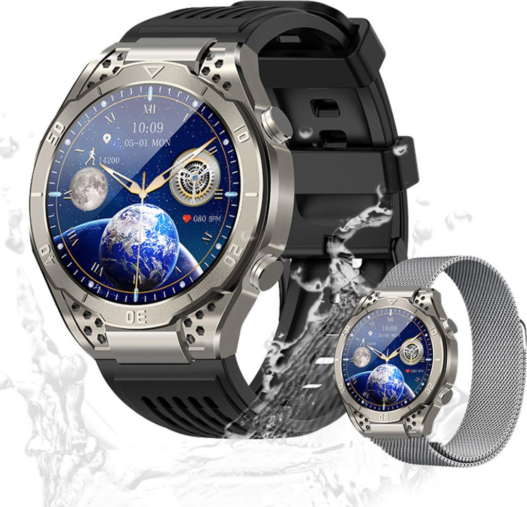 Herren’s und Damen's IP65 Wasserdicht Fitness-Tracker 1.43 Zoll Smartwatch mit ECG, Blutdruck Blutsauerstoff Schrittzähler Fitness uhr