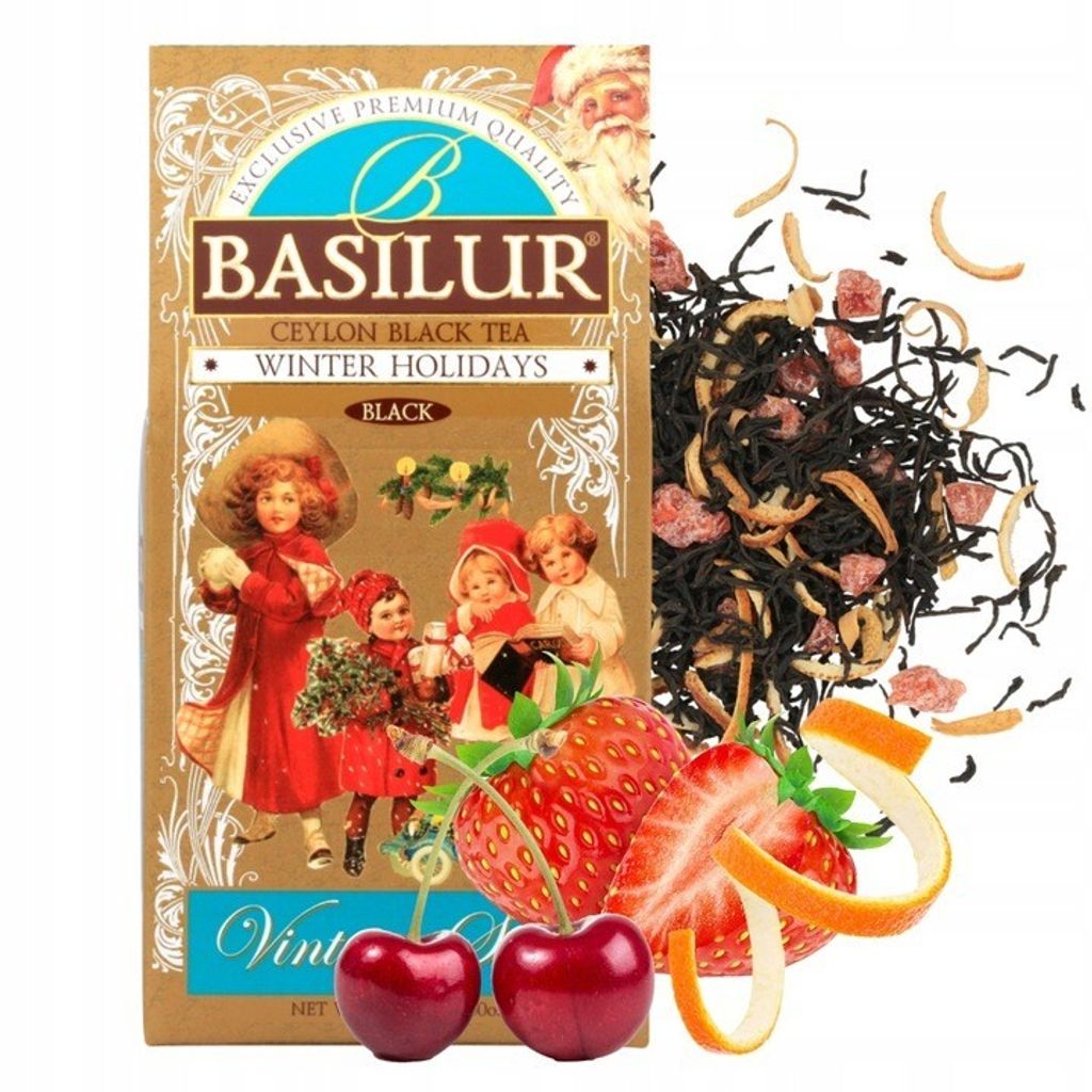 BASILUR Winter Holidays, Schwarzer Blatt-Tee mit Kirschen, Orangenschale und Blüten 85 g x3