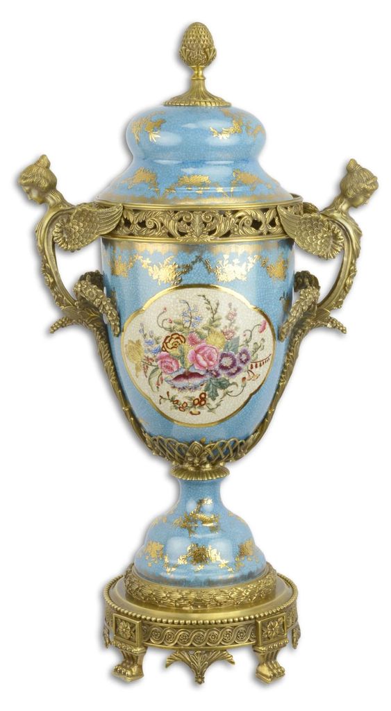 Amphore Vase Porzellan mit Bronze verziert Replikat Retro Design Dekoration