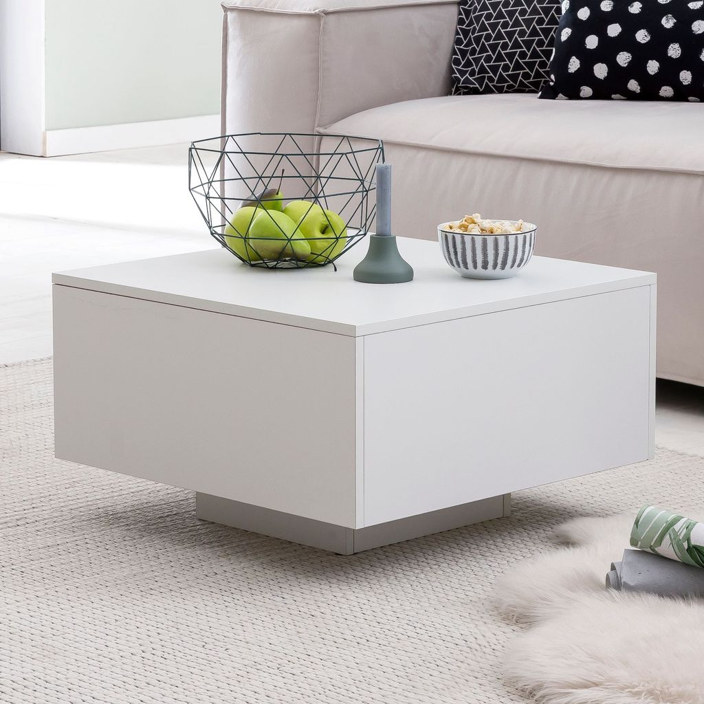 Couchtisch WL5.832 Holz 60 x 60 x 35,5 cm Spanplatte, Wohnzimmertisch Coffee Table Modern, Beistelltisch Quadratisch Weiß, Design Sofatisch Lounge...