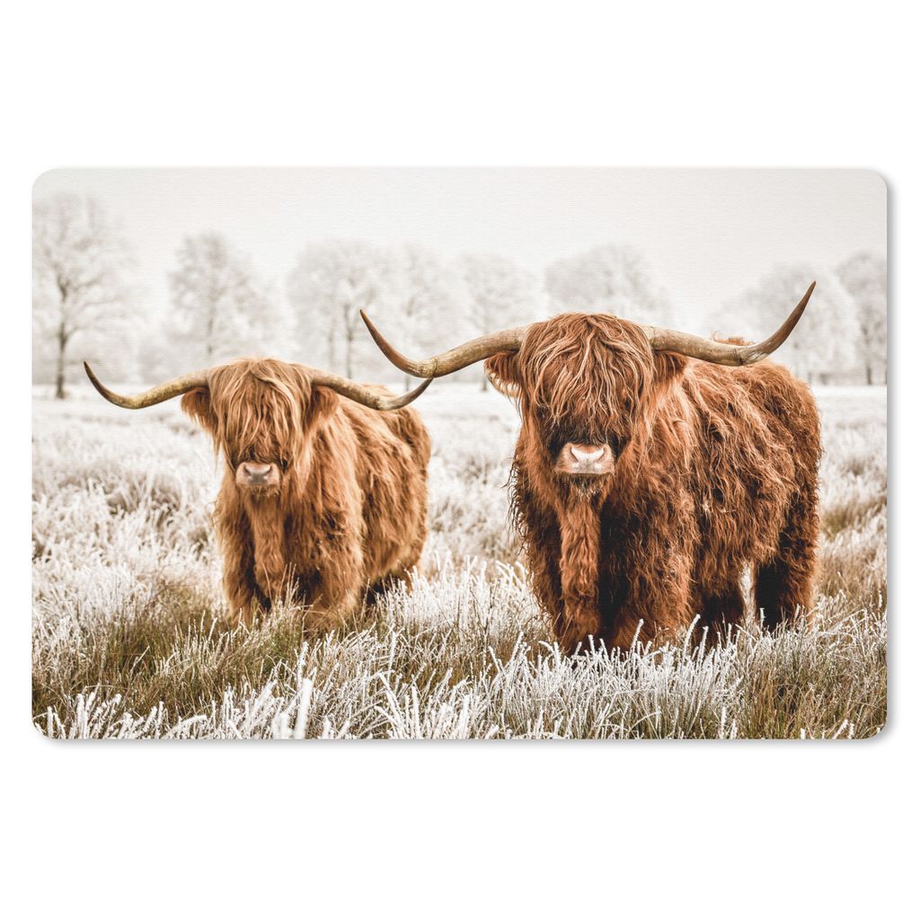 MuchoWow Schreibtischunterlage Schottischer Hochländer - Kuh - Tiere - Natur - Heidekraut 60x40 cm - XXL Mauspad - Großes Mauspad