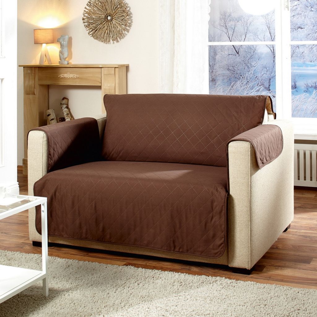 Wohnglück Wende-Schutzdecke Sofa 2-Sitzer Fleece Mikrofaser 90x110 Braun / Beige