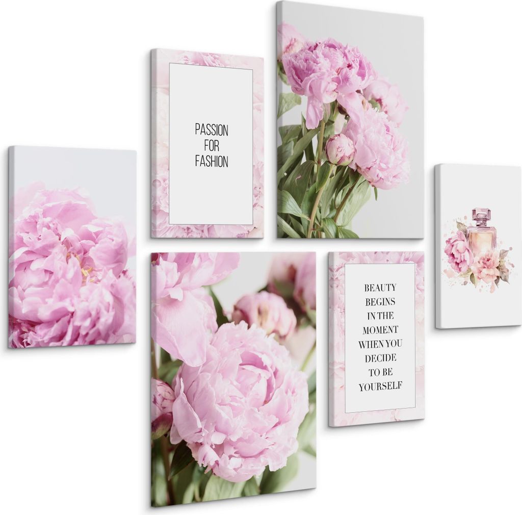 Muralo Leinwand Bilder Set Aufhängfertig 4 Bilder 20x30cm mit 2 Bilder 30x40cm BLUMEN Zitaten Natur Wanddeko für Wohnzimmer