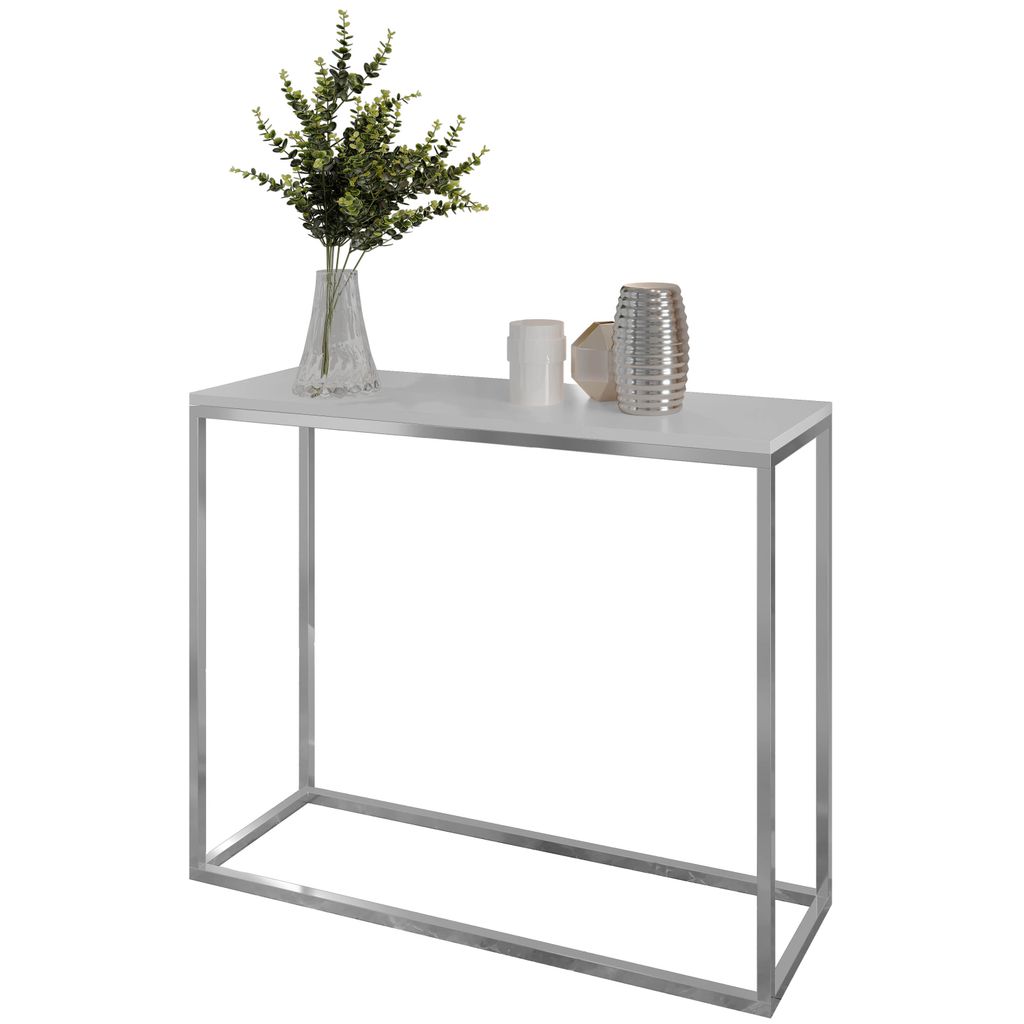 Furneo | Konsolentisch II - 80 cm - Weiß matt / Chrom matt Produktbild 