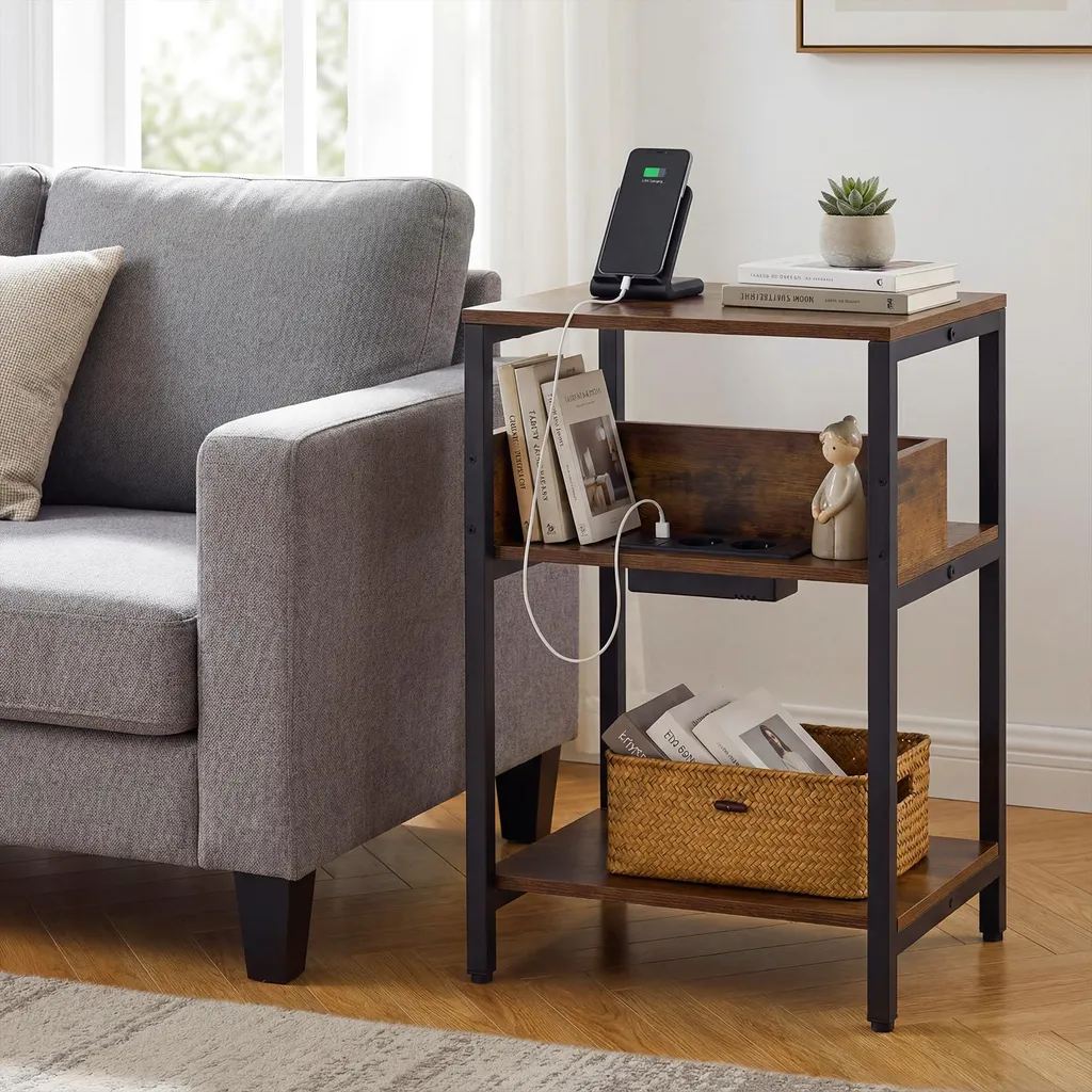 Table d'appoint COSTWAY avec station de recharge et prises USB intégrées
