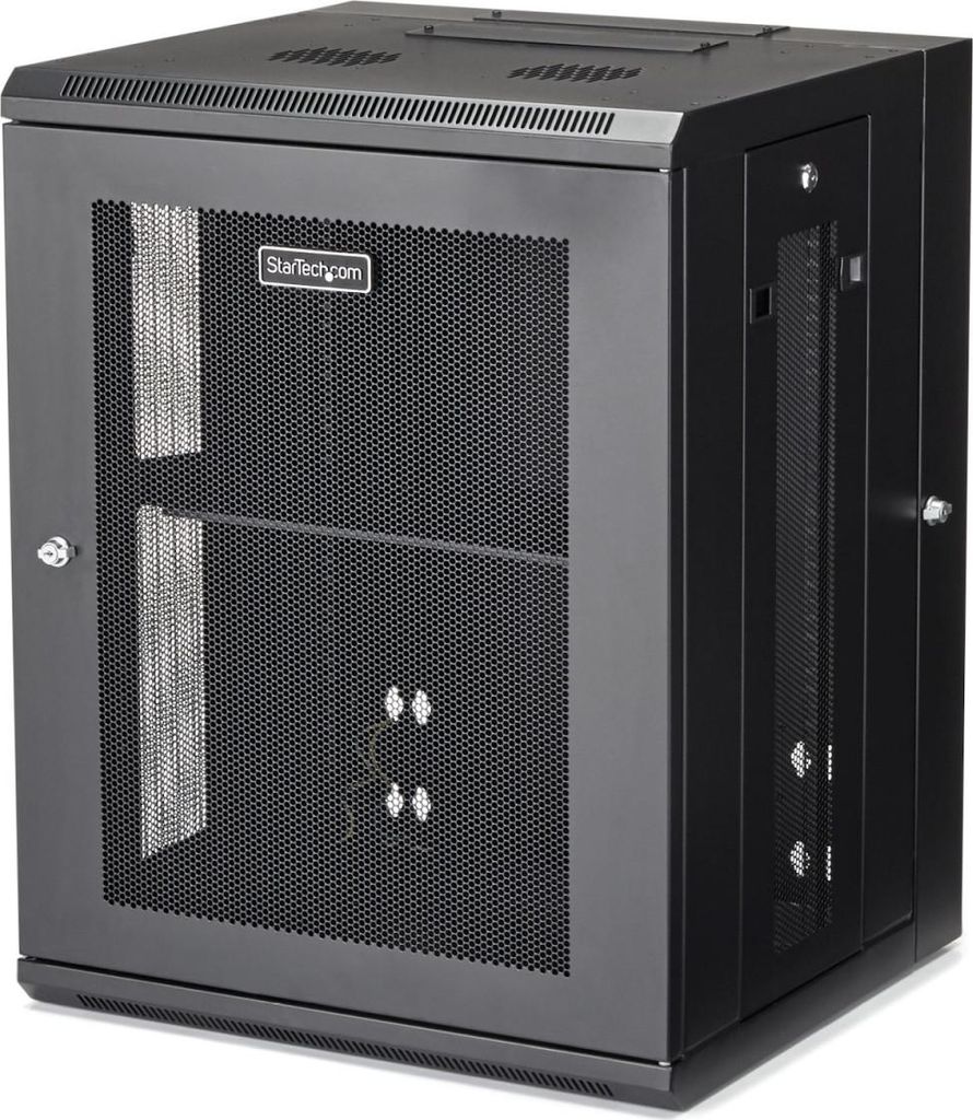 StarTech.com 15HE Wandmontage Server Rack - bis zu 51cm tief - Gehäuse mit Scharnier - 15U - Wandmontiertes Regal - 90 kg - Schwarz - Stahl - Gesc...