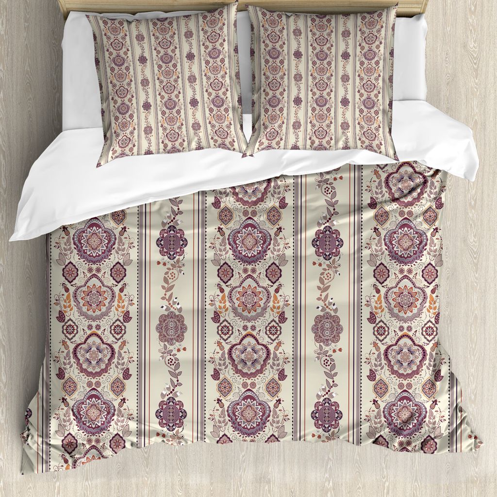 ABAKUHAUS Blumen Bettbezug, Mittelalterlich, Milbensicher Allergiker geeignet mit Kissenbezügen, 155 cm x 220 cm - 80 x 80 cm, Eischale Getrocknet...