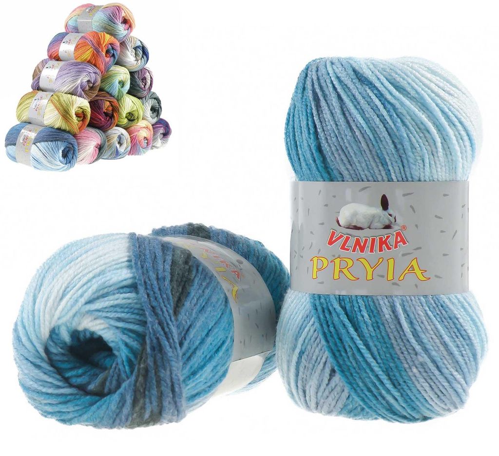 100g Farbverlaufsgarn PRYIA Strickwolle blau weiß