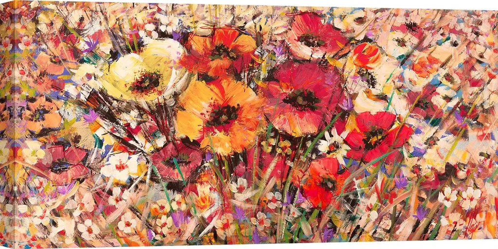 Grand Tableau Décoratif Fleurs Modernes sur Toile Italienne 140x70 cm