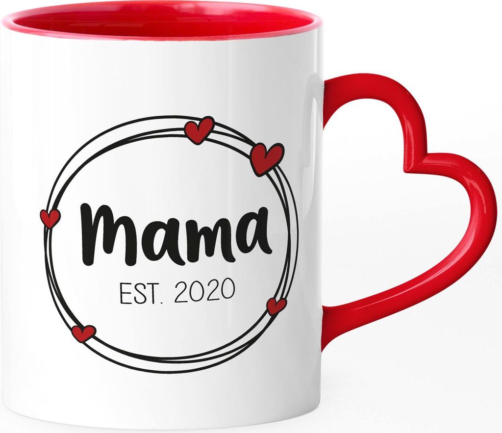 personalisierte Kaffee-Tasse Mama Est. mit Jahreszahl individuelles Geschenk für Mama SpecialMe rot Herz-Tasse