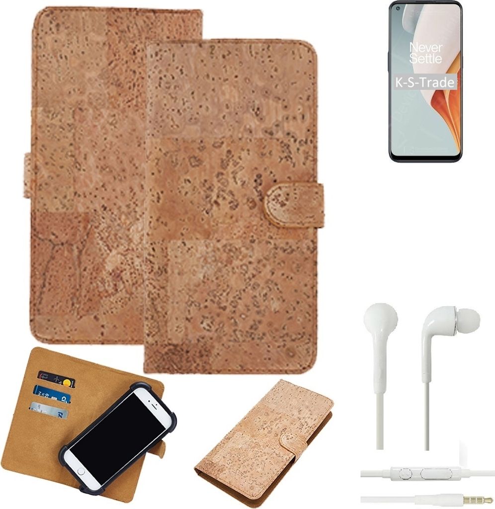 K-S-Trade Hülle kompatibel mit OnePlus Nord N100 + in ear Kopfhörer Kork Handyhülle Cover Schutzhülle TPU Case Bumper in Hellbraun, (1x)