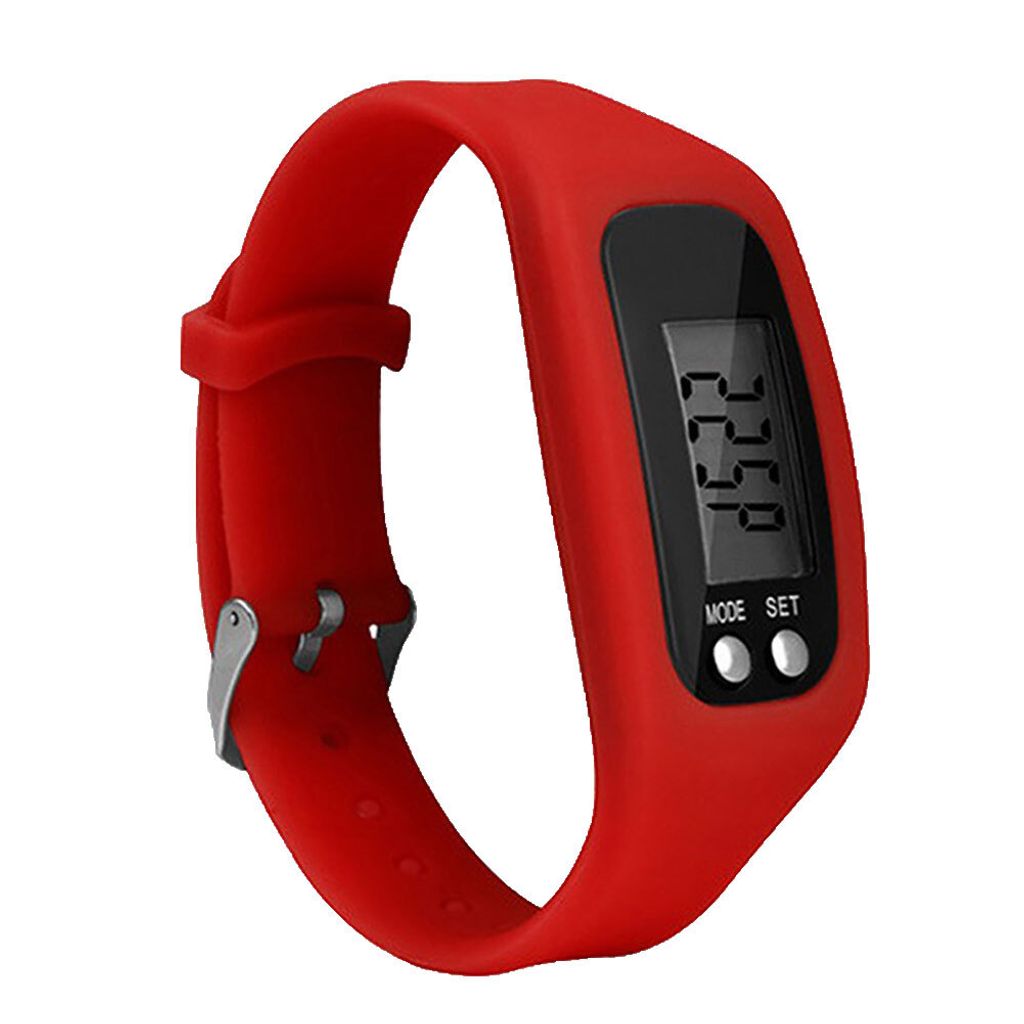 Sport Laufen Rot Silikon Schrittzähler Digitaluhr Armband