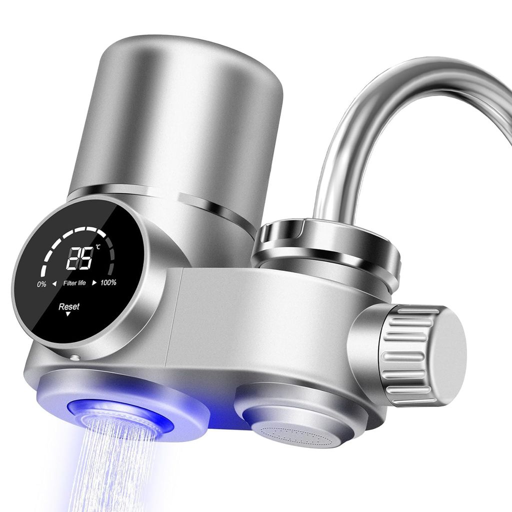 HDeye Intelligenter LED-Wasserfilter für den Wasserhahn, UV-Sterilisation, 8-stufige Filtration, stromfrei, entfernt Chlor/Schwermetalle/Mikroplastik