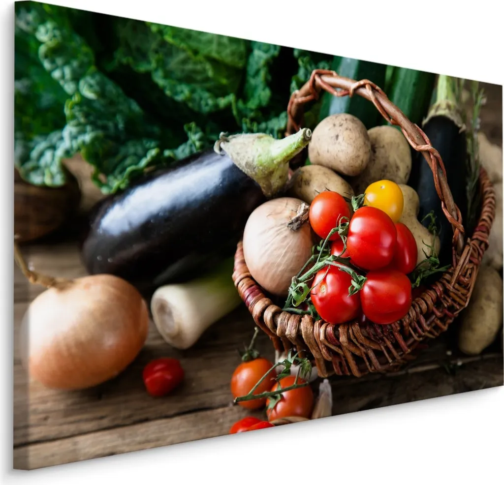 Favolosa carta da parati su tela 120x80 cm XXL stampa d'arte verdure pomodori zucchine