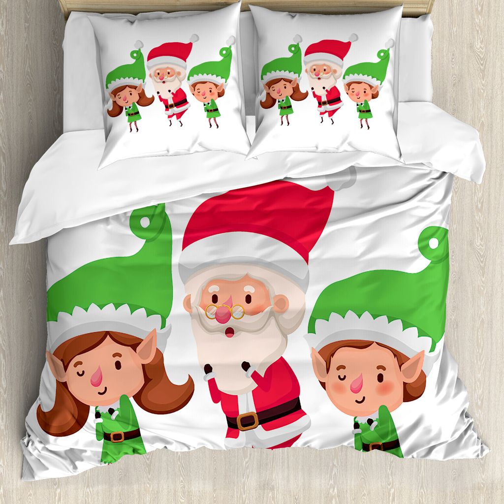 ABAKUHAUS Elf Bettbezug Set für Einzelbetten, Junge Mädchen und Junge Weihnachtsmann, Milbensicher Allergiker geeignet mit Kissenbezug, 200 cm x ...