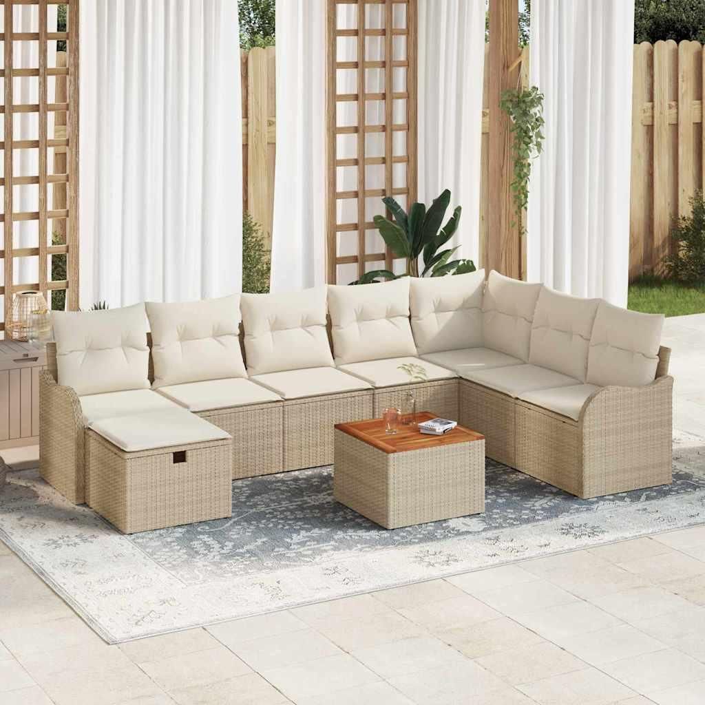Maison Exclusive - Gartensofa-set mit Kissen mit Speicher 9 pcs Beige Poly-Rattan