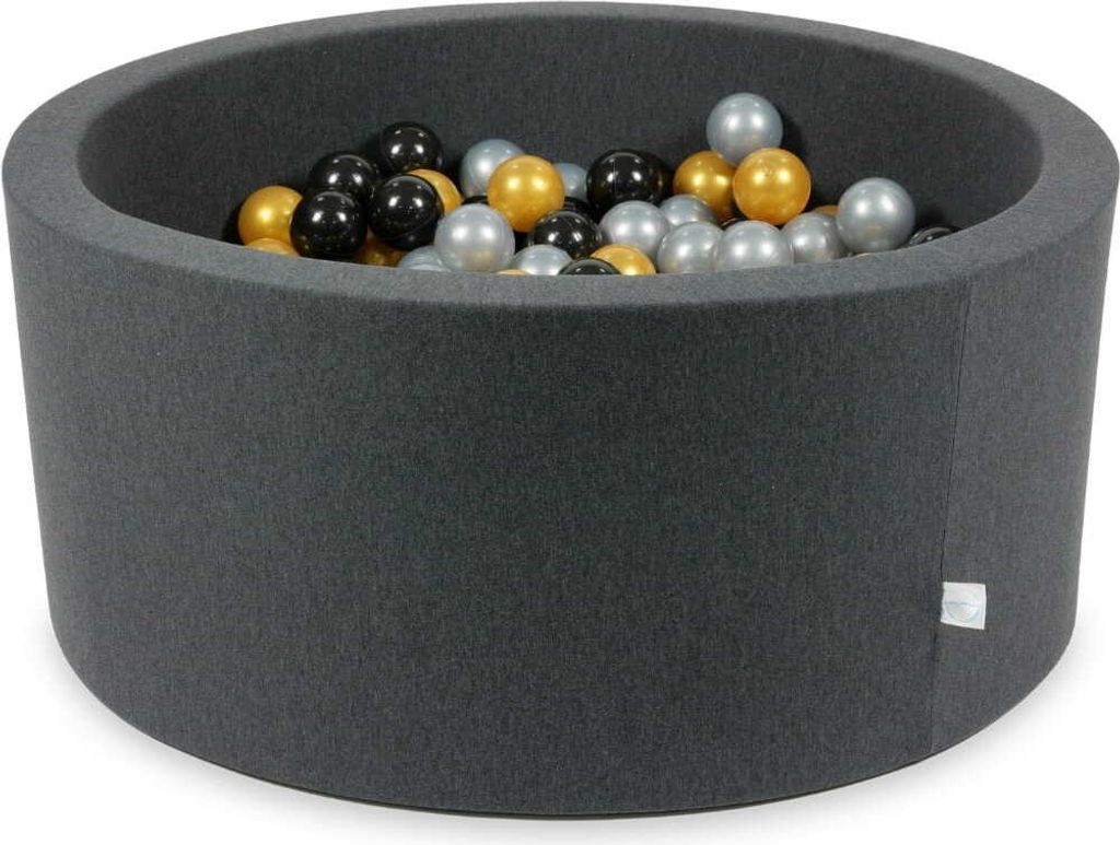 Bällebad 90x40cm Graphit – Mit 300 Bällen / Silber, Gold, Schwarz