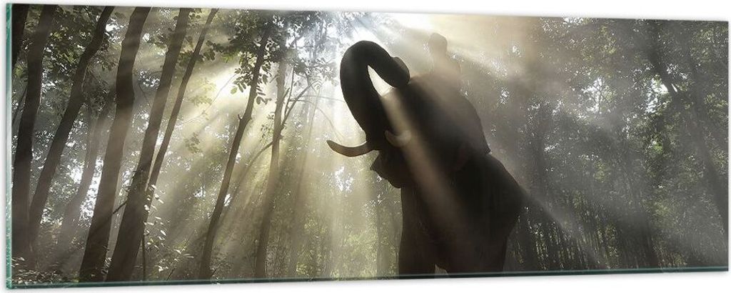 Bilder auf glas - Elefant Dschungel - 90x30cm - Glasbilder - Wandbilder - Kunstdruck - zum Aufhängen bereit - Wanddekoration aus Glas - Glas Bilde...