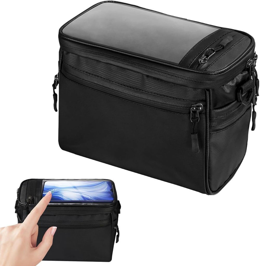 OKWISH Fahrrad Lenkertasche, Fahrradtasche, Netztasche ,Radtasche Fronttasche ,Lenkerkorb Handyhalterung ,Lenker Tasche , Gepäckträgertasche Schwarz