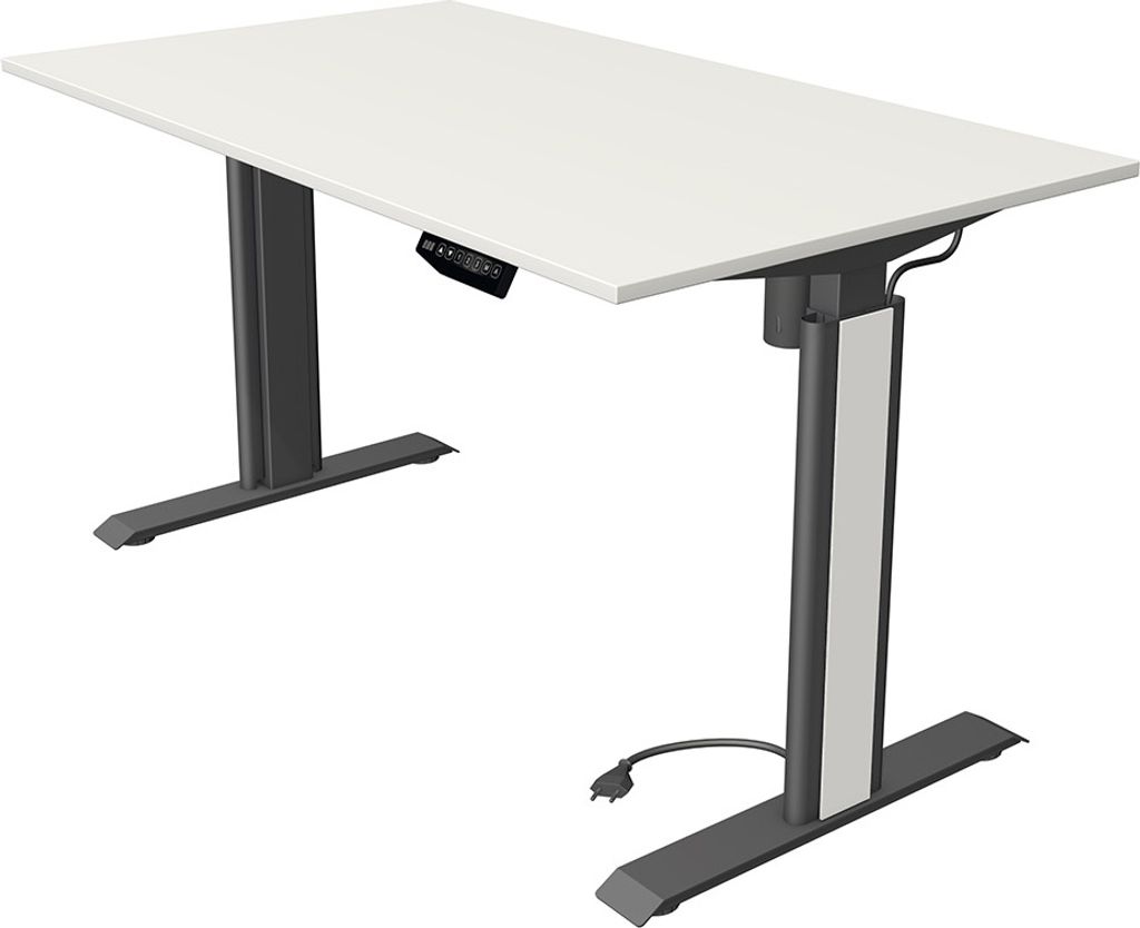 Kerkmann Move 1 advance elektrisch höhenverstellbarer Schreibtisch weiß rechteckig, T-Fuß-Gestell grau 140,0 x 80,0 cm