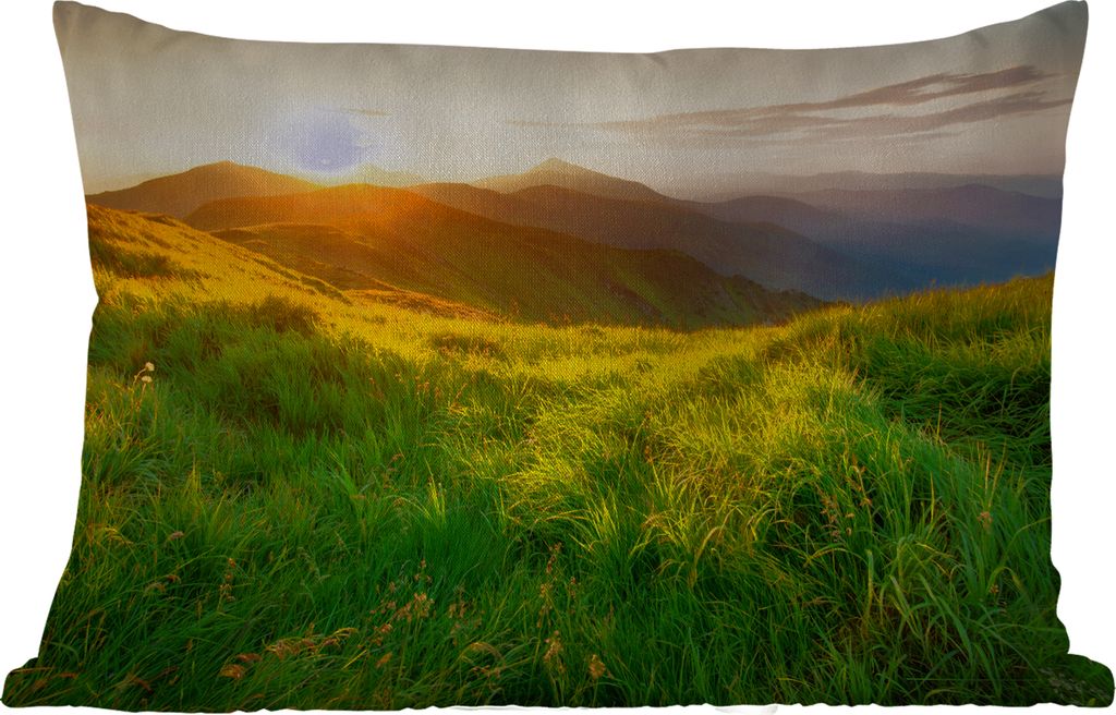 MuchoWow Outdoor Kissen - Gras - Hügel - Sonne - Natur - Landschaft - 50x30 cm - Wetterfest - Lounge Kissen - Sofa kissen - Wohnzimmer Dekoration