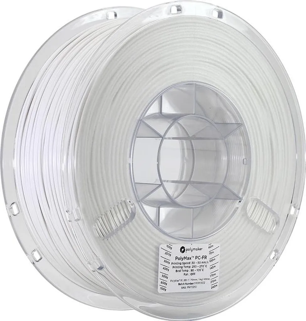 Filament Polymaker PolyMax PC-FR 2.85mm Blanc Anti-Feu pour Impression 3D