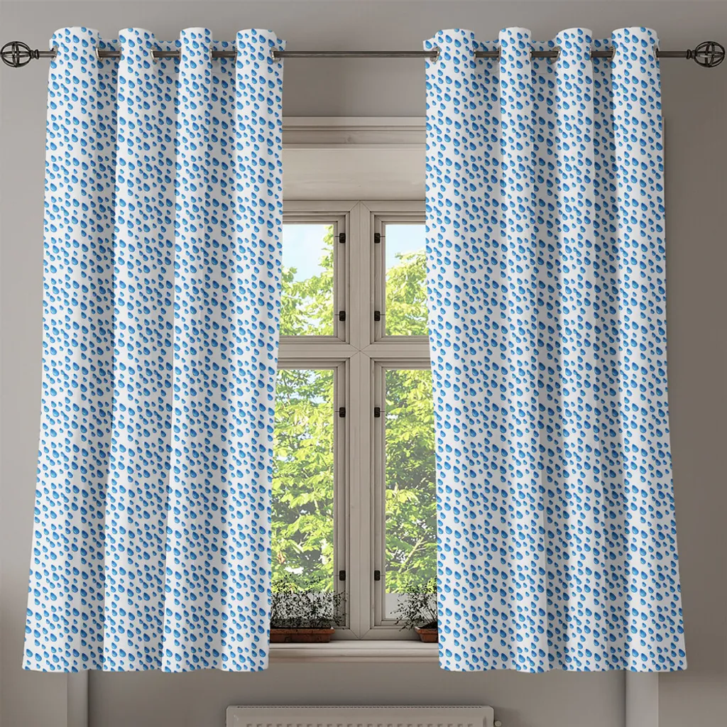 Paire de rideaux décoratifs 2 panneaux 280x175cm Cycle de l'eau Bleu - 2
