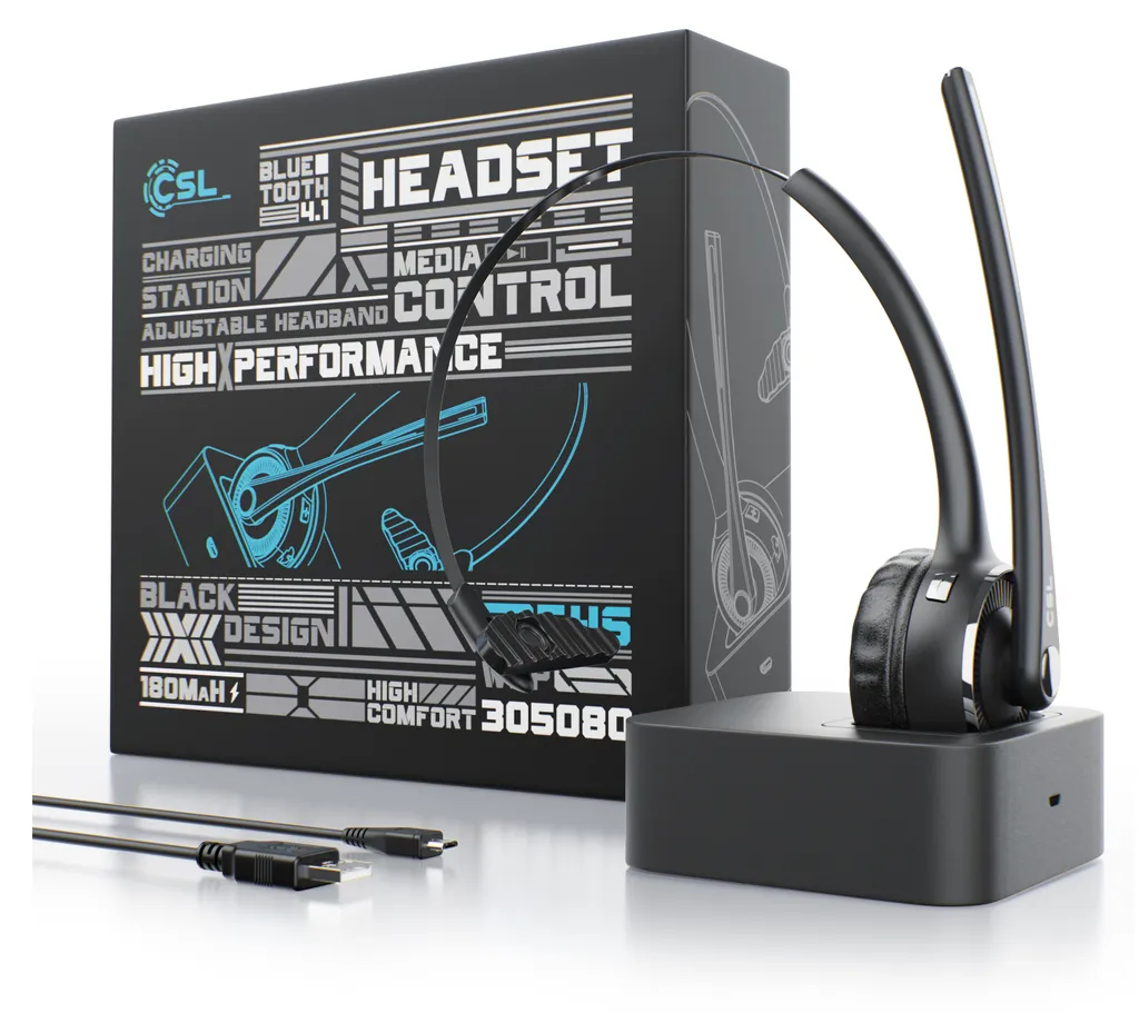 CSL Mono Bluetooth Headset avec station de charge et micro pour bureau